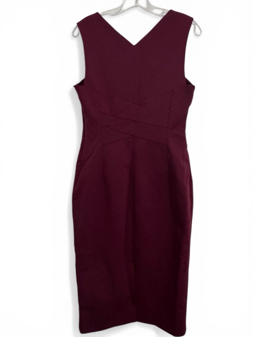Karen Millen Dress Plum Sleeveless Midi Sheath Ponte Knit Tailored 10 - Picture 6 of 14